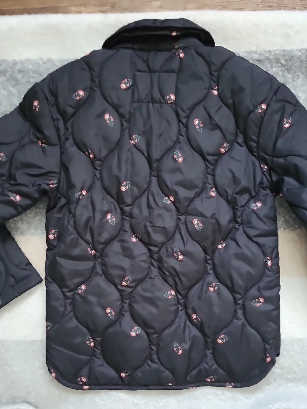 Old Navy Girls Black Quilted Floral Barn Jacket, Size Medium (8)